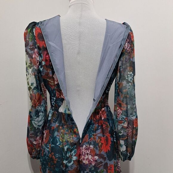 Glamorous Elegant Floral Print V-Neck Tiered Boho Chic Maxi Party Dress Small - Picture 9 of 16